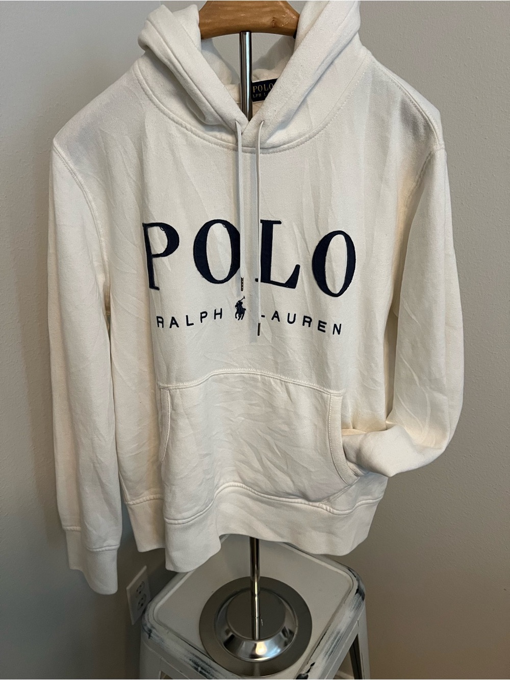 Women’s Polo Ralph Lauren Hoodie Sweatshirt Cream and Navy